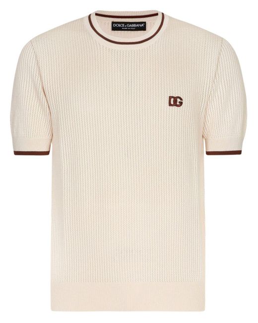 Dolce & Gabbana Natural Dg Logo-embroidered Cotton T-shirt for men