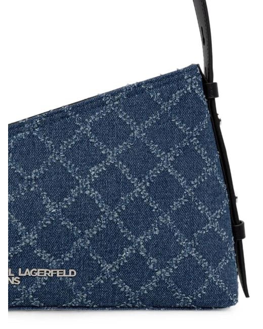 Karl Lagerfeld Blue Monogram-Pattern Asymmetric Tote Bag