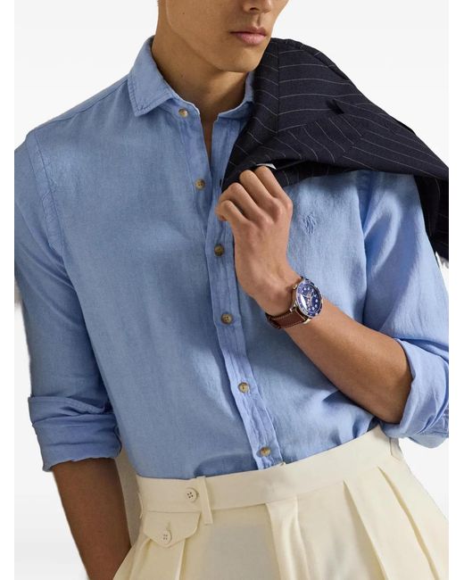 Polo Ralph Lauren Blue Pony Embroidered Linen Shirt for men