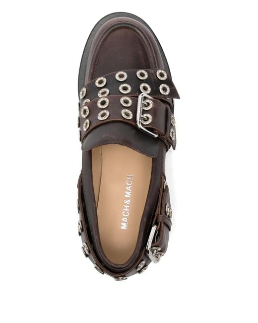 Mach & Mach Brown Buckle-Belt Leather Loafers