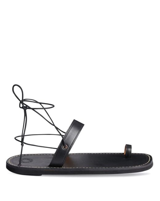 Dries Van Noten Black Toe-ring Leather Flat Sandals for men
