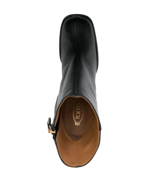 Tod's Black Leather 80mm Square Toe Boots.