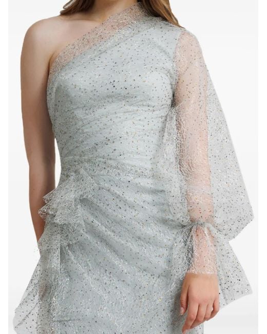 Gemy Maalouf White One-Shoulder Ruffled Dress