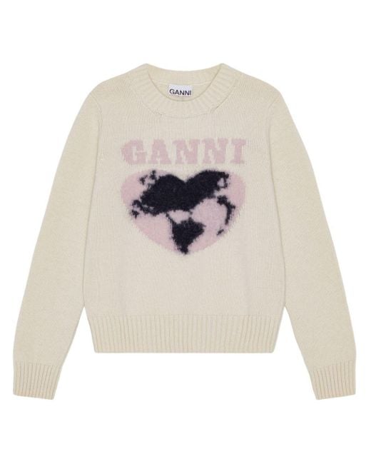 Ganni White Pullover mit Herz-Intarsie