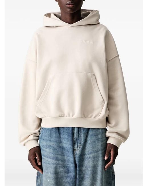 WRSTBHVR Natural Logo-Embroidered Pouch-Pocket Hoodie