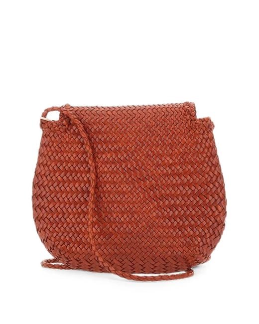 Dragon Diffusion Red Mini City Woven-Leather Crossbody Bag