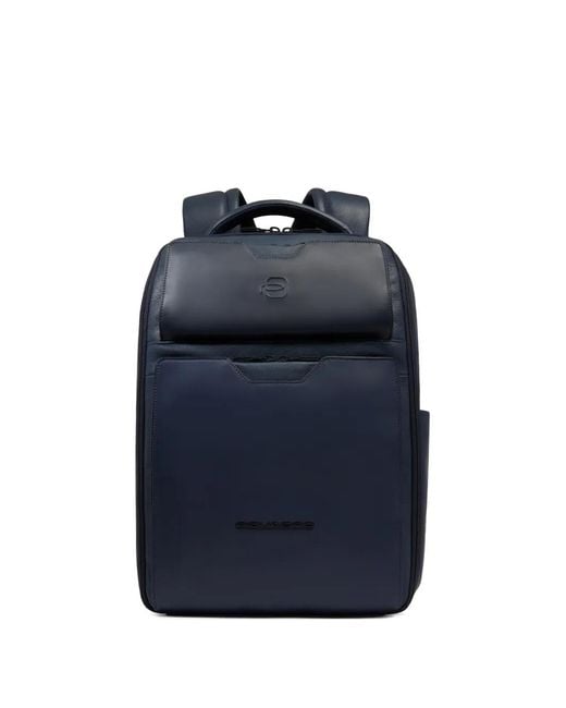 Piquadro Blue 14" Leather Laptop Backpack for men