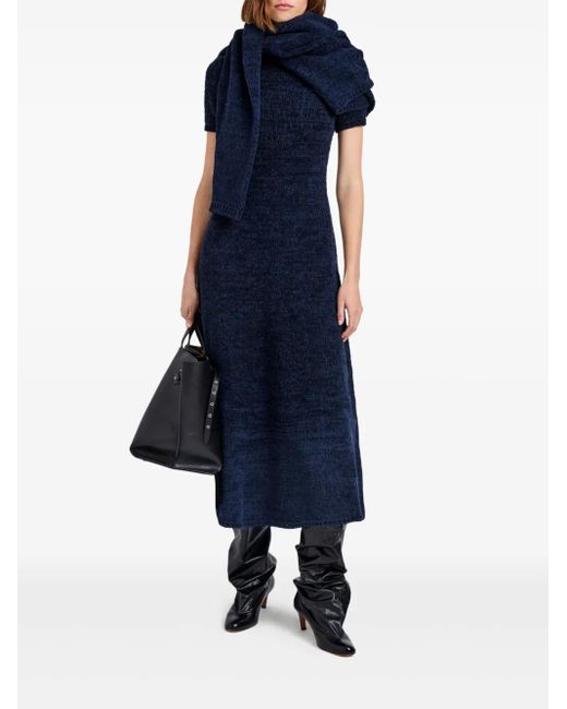 Proenza Schouler Blue Mel Short-Sleeve Marled-Cotton Midi Dress