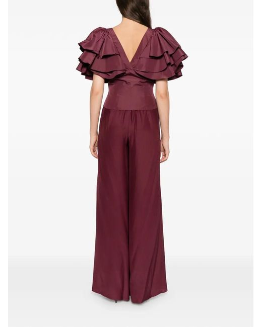 Saiid Kobeisy Red Ruffled Taffeta Jumpsuit