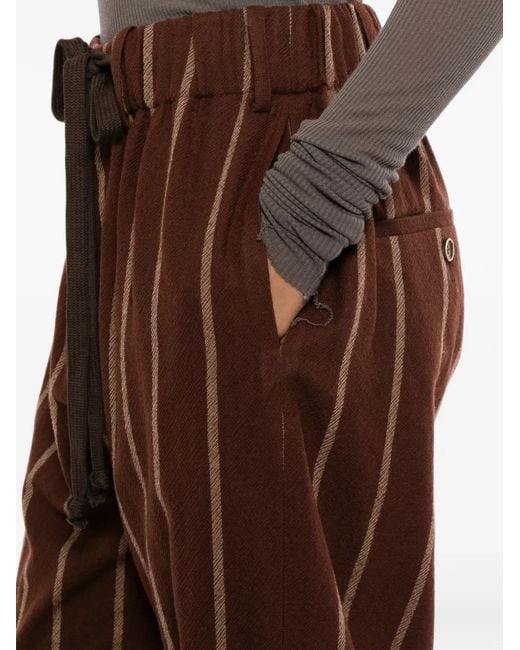 Uma Wang Brown Stripe-Pattern Drawstring Trousers
