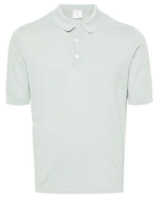 Eleventy White Fine-Ribbed Cotton Polo Shirt for men