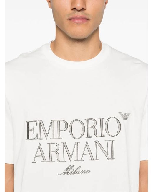 Emporio Armani White T-Shirt With Logo Embroidery for men