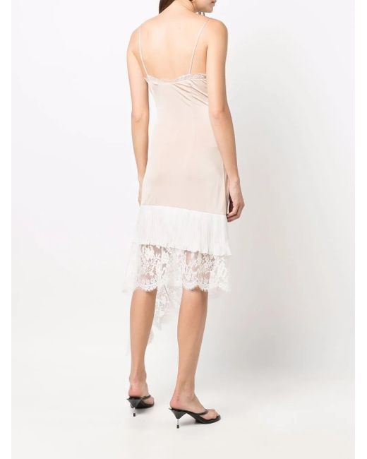 Vetements White Lace-Panelled Asymmetric Slip Dress