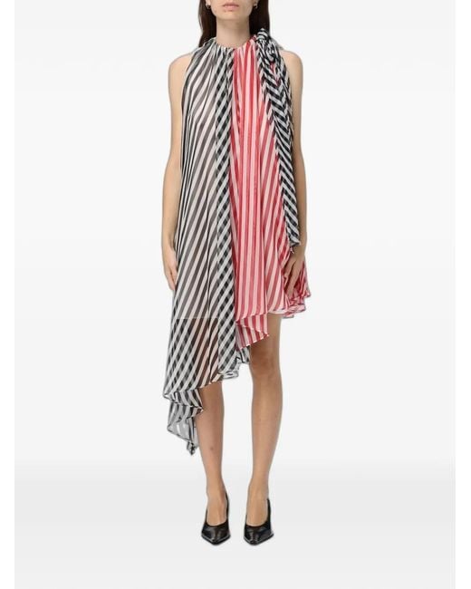 MSGM Pink Robe Rayée À Design Asymétrique