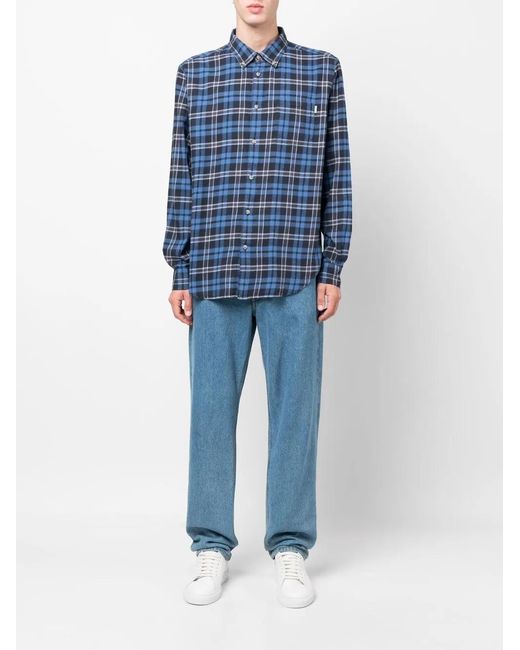 Woolrich Blue Check-Pattern Button-Up Shirt for men