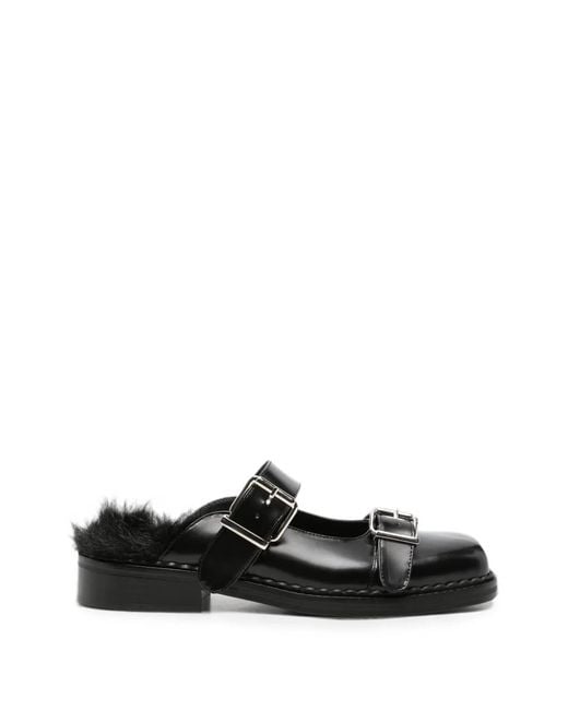 Simone Rocha Black Faux-Fur Buckle Mules