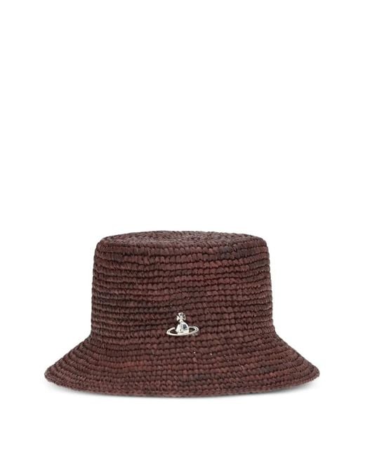 Vivienne Westwood Brown Raffia Orb-Plaque Bucket Hat