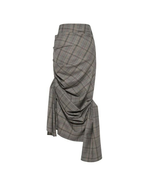Anouki Gray Check-Pattern Draped Asymmetric Skirt