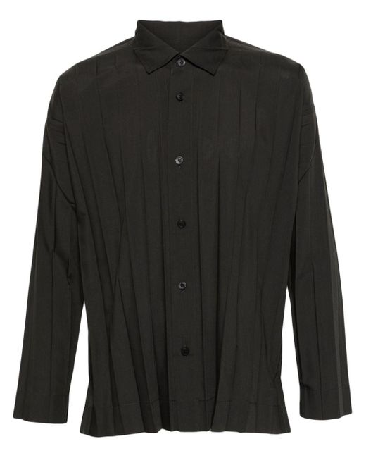 Homme Plissé Issey Miyake Black Collared Pleated Shirt for men