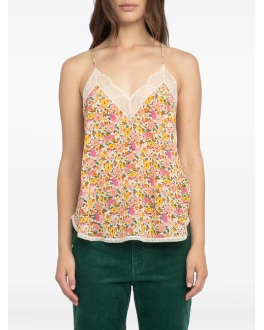 Top con estampado floral y ribete de encaje Zadig & Voltaire de color Orange