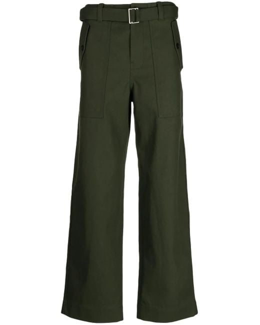Maison Kitsuné Green Belted-Waist Straight-Leg Trousers for men
