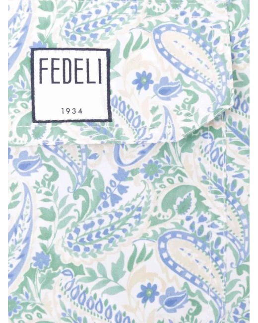 Fedeli Blue Floral-Print Swim Shorts for men