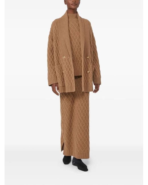 Max Mara Brown High-Neck Diamond-Pattern Sweater