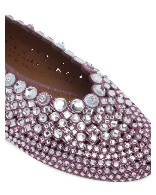 Kurt Geiger White Crystal-Embellished Scalloped Ballet Flats