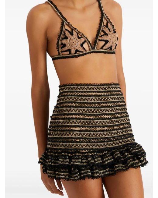 PATBO Brown Ruffled Mini Skirt