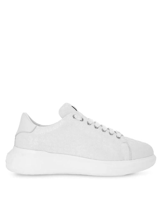 Philipp Plein White Monogram-Embossed Leather Sneakers