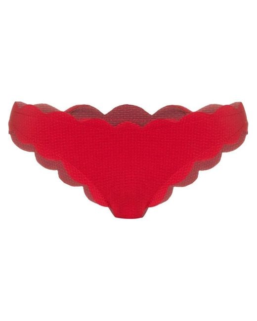 Marysia Swim Red Scallop-Edge Bikini Bottoms