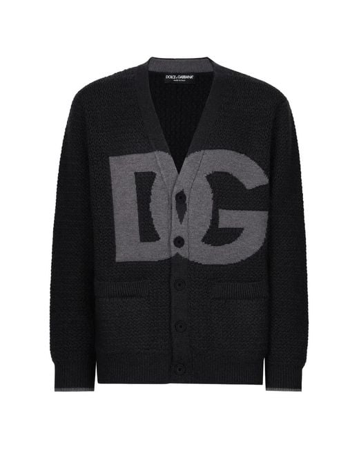 Dolce & Gabbana Black Logo-Intarsia Wool Cardigan