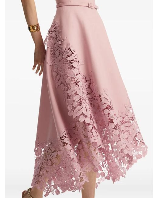 Oscar de la Renta チェリー ギピュールレース ミディドレス Pink