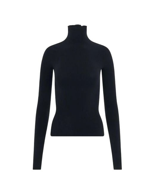 Balenciaga Blue Ribbed-Knit Roll-Neck Sweater
