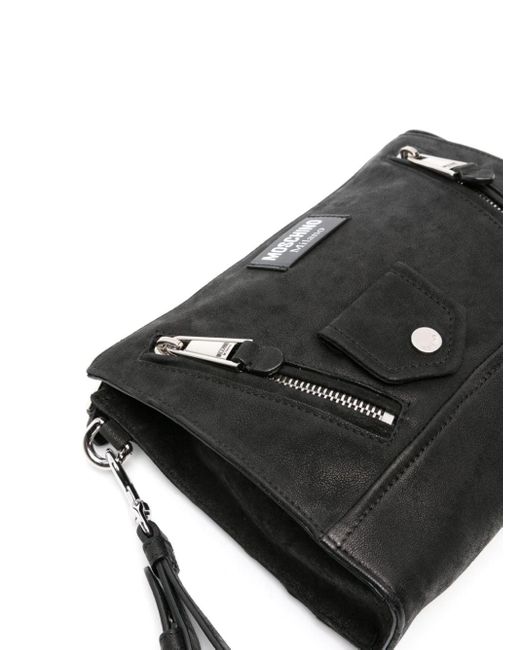 Moschino Black Logo-patch Nubuck Clutch Bag