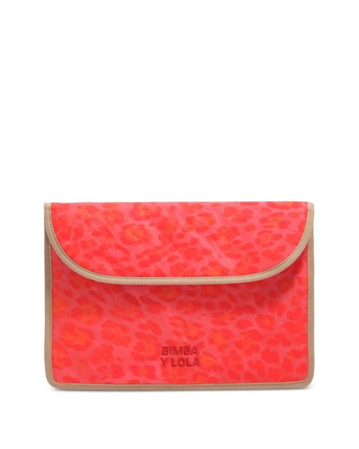 Bimba Y Lola Red Leopard-Print Nylon Laptop Sleeve
