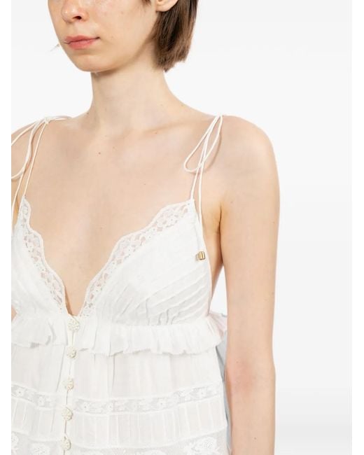 Zimmermann White Robe Volantée À Bords En Dentelle