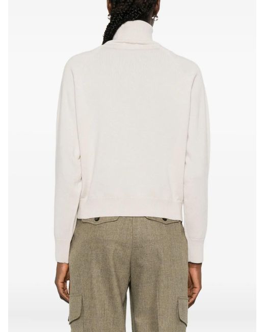 Peserico White Rollkragenpullover mit Rautenmuster