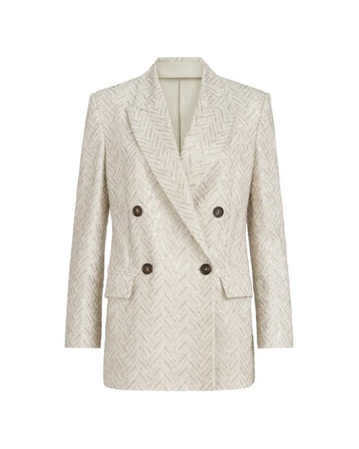Brunello Cucinelli White Dazzling Maxi Chevron Embroidery Blazer