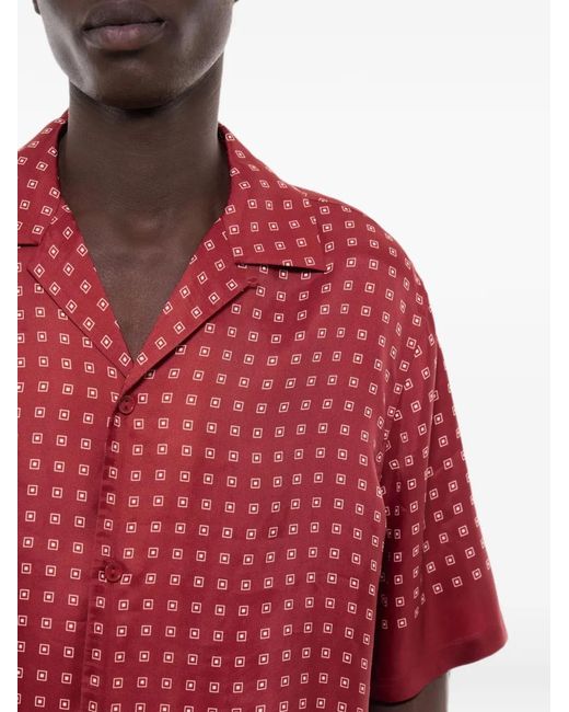 Fursac Red Geometric-Pattern Short-Sleeve Shirt for men