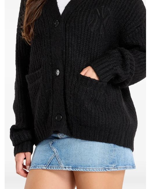 KTZ Black New York Yankees Mlb Ribbed-Knit Logo-Embroidered Cardigan