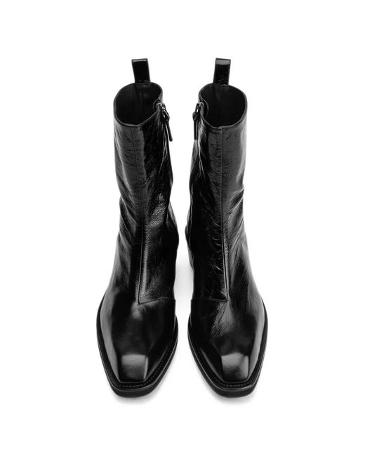 Poeve Black Leather Ankle Boots