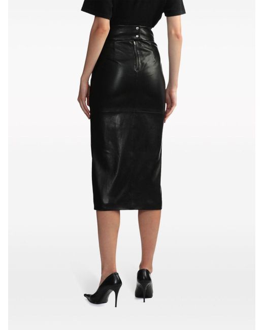 IRO Black Leather Midi Pencil Skirt
