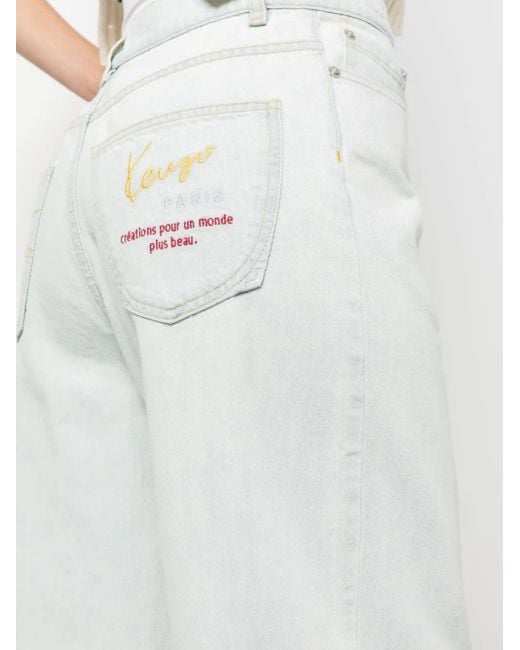 KENZO White Logo-Embroidered Straight-Leg Jeans
