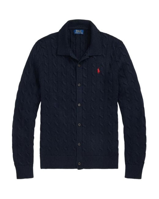 Polo Ralph Lauren Blue Cable-Knit Button-Up Cardigan for men