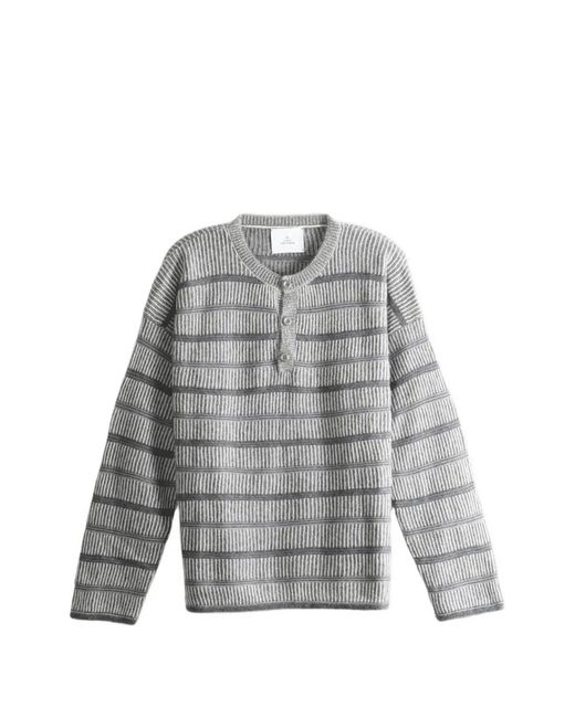 The Elder Statesman Gray Striped Button-Neck Sweater