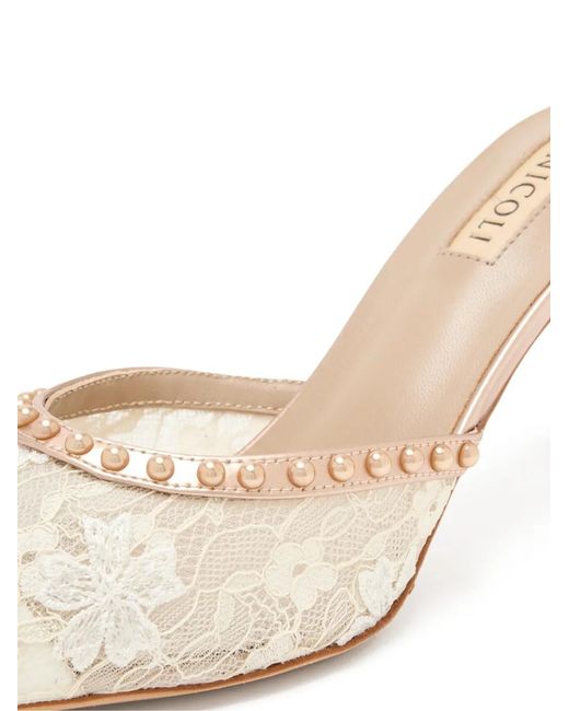 Nicoli Natural Lace Pointed-Toe Mules