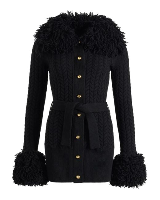 Patou Black Cable-Knit Frill-Trimmed Cardigan