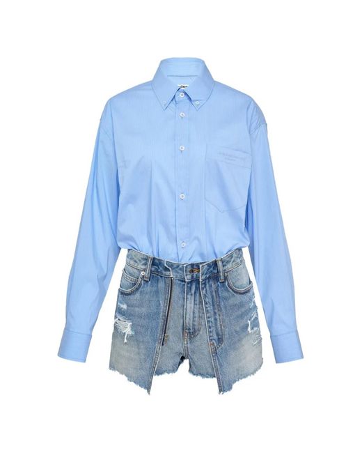 Alexander Wang Blue Frayed Button-Down Romper