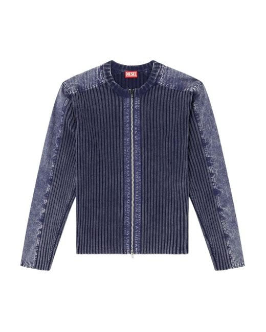 DIESEL Blue Ribbed Zip-Up Cardigan for men